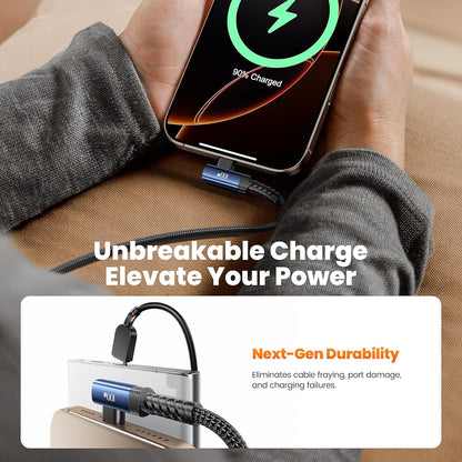 USB C Cable 10ft 100W Right Angle Fast Charging Cord, Nylon Braided USB 2.0 Cable for iPhone 17 16 15 Pro Plus Pro Max Air, iPad Pro, Samsung Galaxy S24 S23, Switch, MacBook Pro, Pixel
