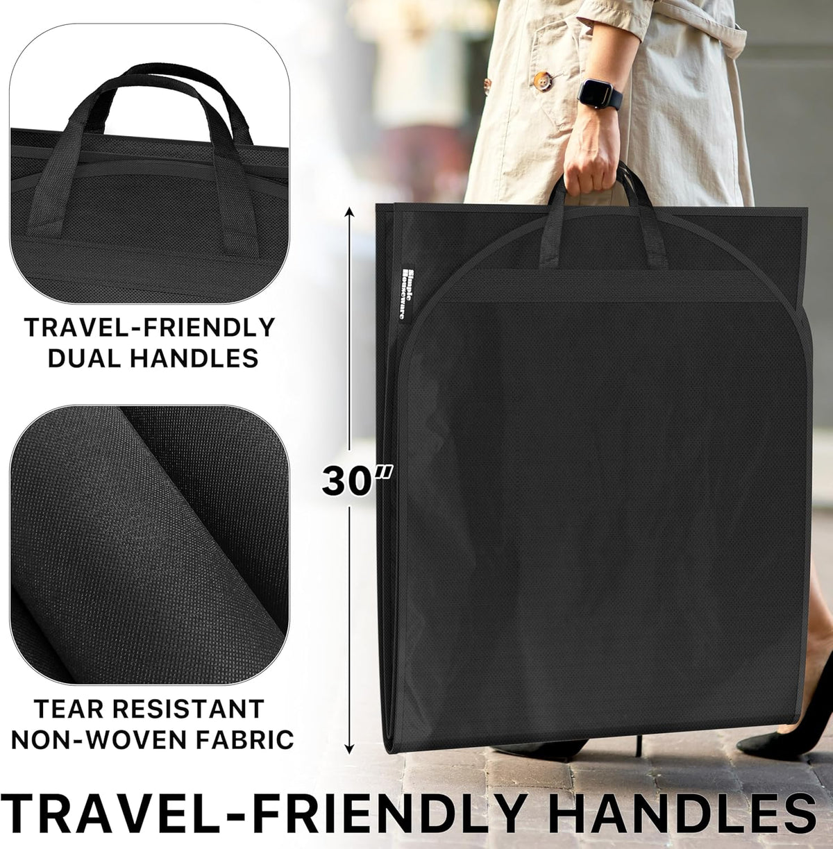 Simple Houseware 60-Inch Travel Garment Bag, Non-Woven, Black, 3 Pack