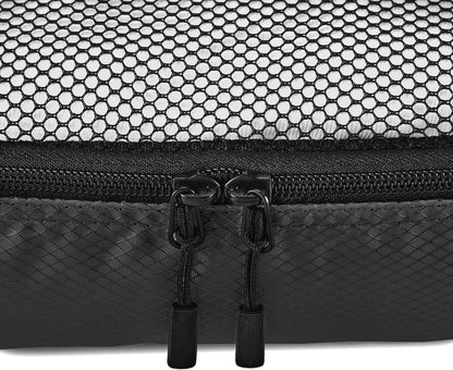 Amazon Basics Small Packing Cubes for Travel, Packing Organizers, 4-Piece-Set With Double Zipper Pulls and Mesh Top Panel, 100% Durable Polyester, Black, 11"L x 6.8"W x 3"H