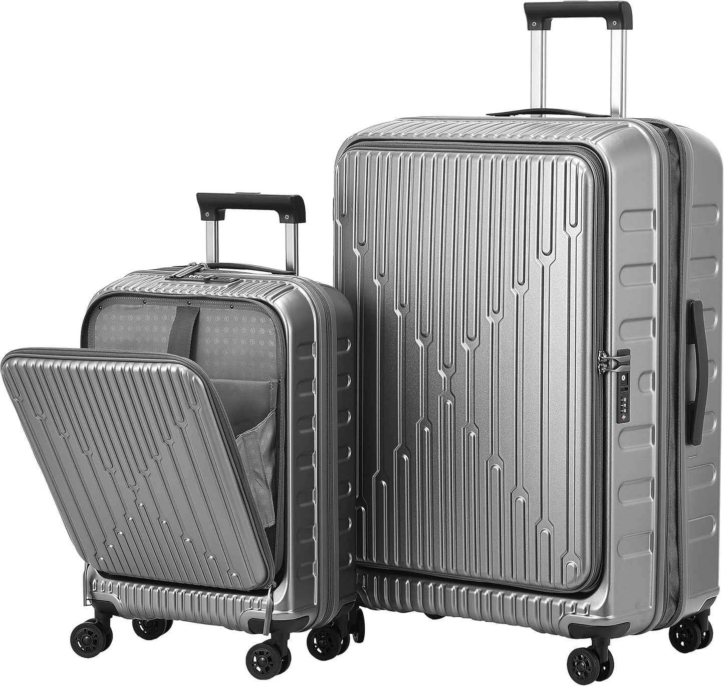 2 Pieces 19/29 Luggage Sets, 19 Inch Carry On Luggage with Front Pocket & 29 Inch Side Opening Suitcase, Ligthweight ABS+PC Hardshell, Gray