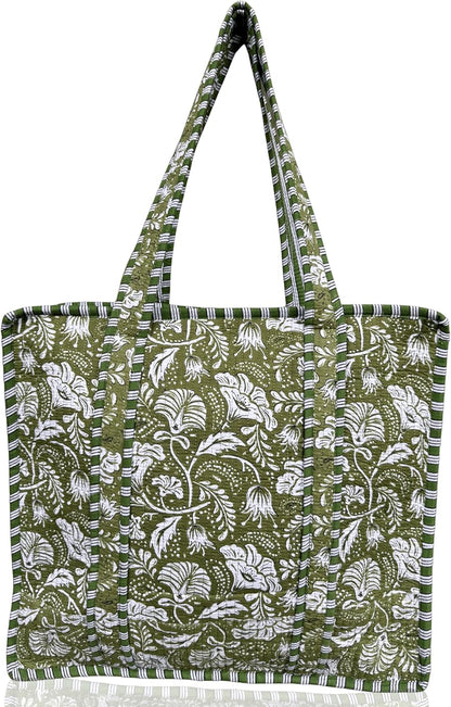 Cotton Quilted Tote Bag for Women – Large Beach & Travel Tote with Zipper, Reusable Grocery Bag