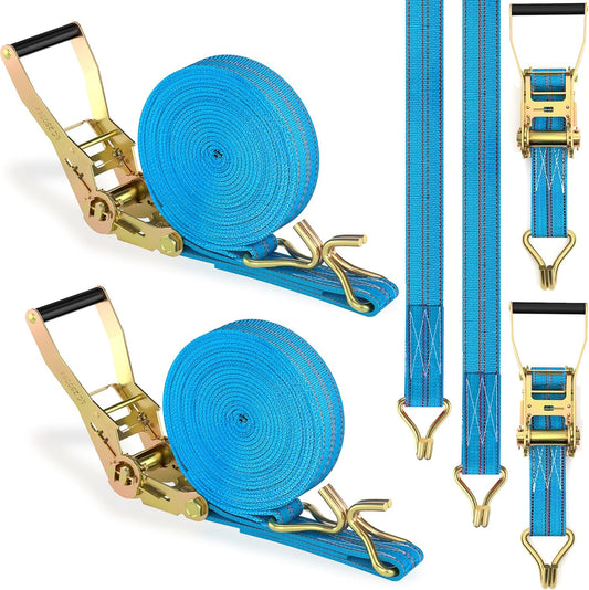 2Pack Ratchet Straps Heavy Duty, 2” 32Ft Tie Down Straps Ratchet, Tie Down Ratcheting with Double J Hook, 4000 LB Break Strength Cargo Strap Ratcheting for Moving, Trailers, Motorcycles and Car Roof