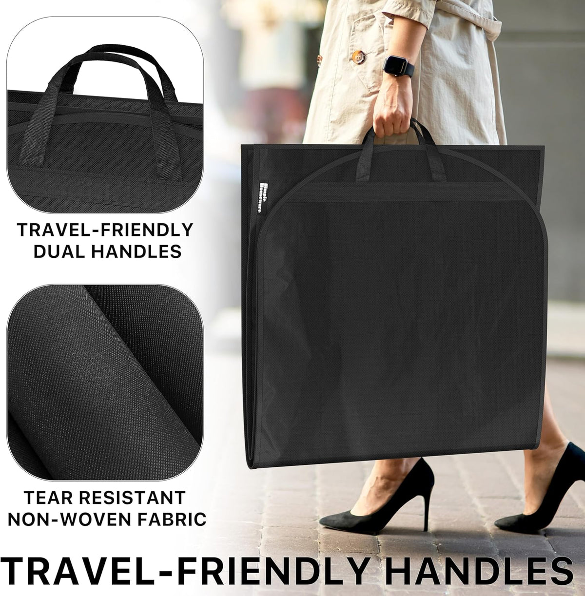 Simple Houseware 54-Inch Travel Garment Bag with Pockets, Non-Woven | Lightweight, Black, 3 Pack