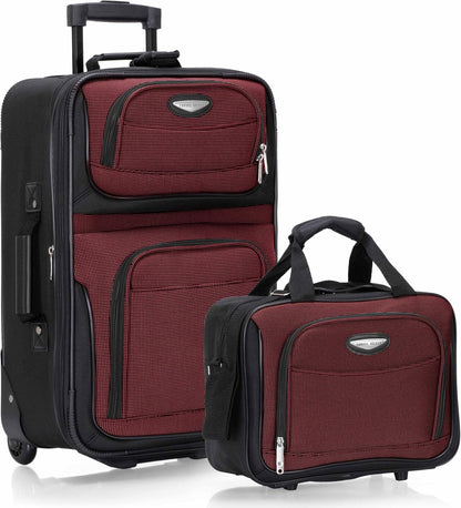 Travel Select Amsterdam Softside Expandable Rolling Luggage Set, 2-Piece Upright Suitcases with 2-Wheel Design, Lightweight Durable Polyester, Burgundy
