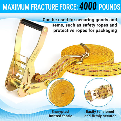 4Pack Heavy Duty Ratchet Straps, 2” 32Ft Ratchet Tie Down Strap, Tie Down Ratcheting with Double J Hook, 4000 LB Break Strength Cargo Straps Ratcheting for Moving Cargo, Lawn Equipment and Motorcycles