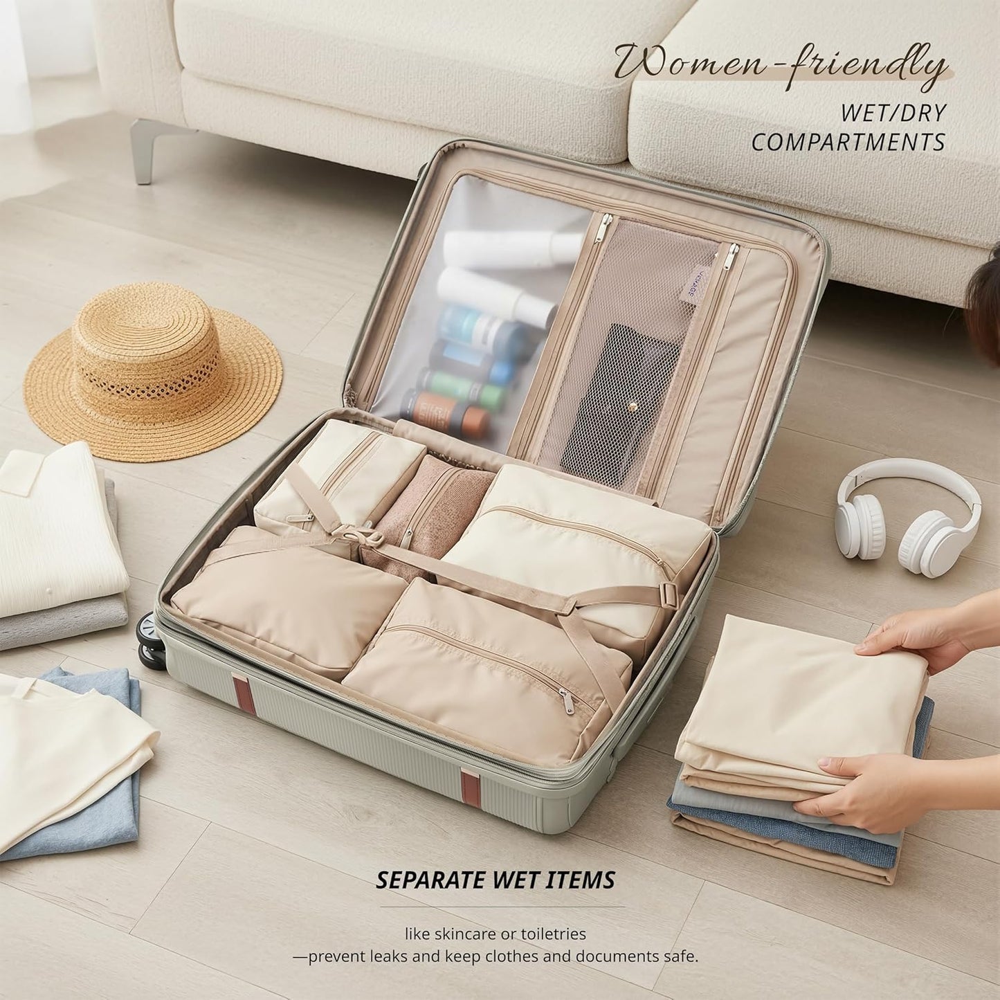 Verage Florence Hardside Carry-On Luggage with Spinner Wheels, Lightweight Expandable Suitcase with TSA Lock, Artist-Inspired Stylish Travel Luggage for Women, 20-Inch, Sage Mist