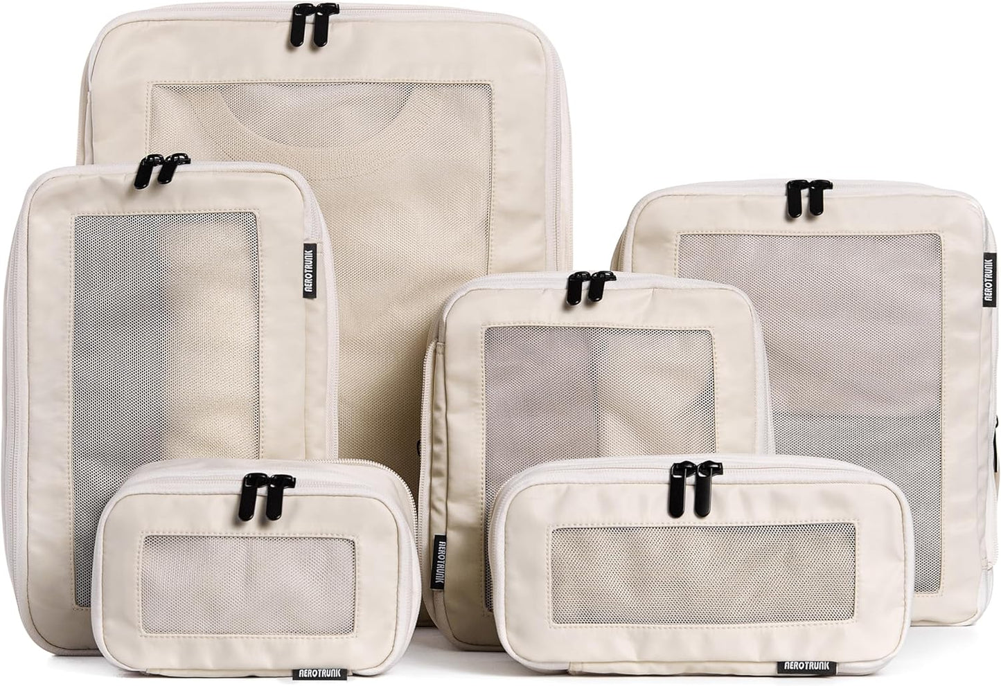Compression Packing Cubes for Travel - Luggage Organizer Bags - Double Zipper Packing Cubes for Suitcases (6-Pack, Beige)