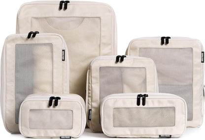 Compression Packing Cubes for Travel - Luggage Organizer Bags - Double Zipper Packing Cubes for Suitcases (6-Pack, Beige)