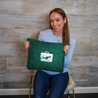 EverSnug Premium Travel Blanket Pillow - Soft 2 in 1 Airplane Blanket with Soft Bag Pillowcase, Hand Luggage Sleeve and Backpack Clip (Forest Green)