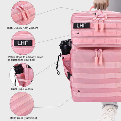 LHI Military Tactical Backpack for Men and Women 45L Army 3 Days Assault Pack Bag Large Rucksack with Shoe Compartment - Pink