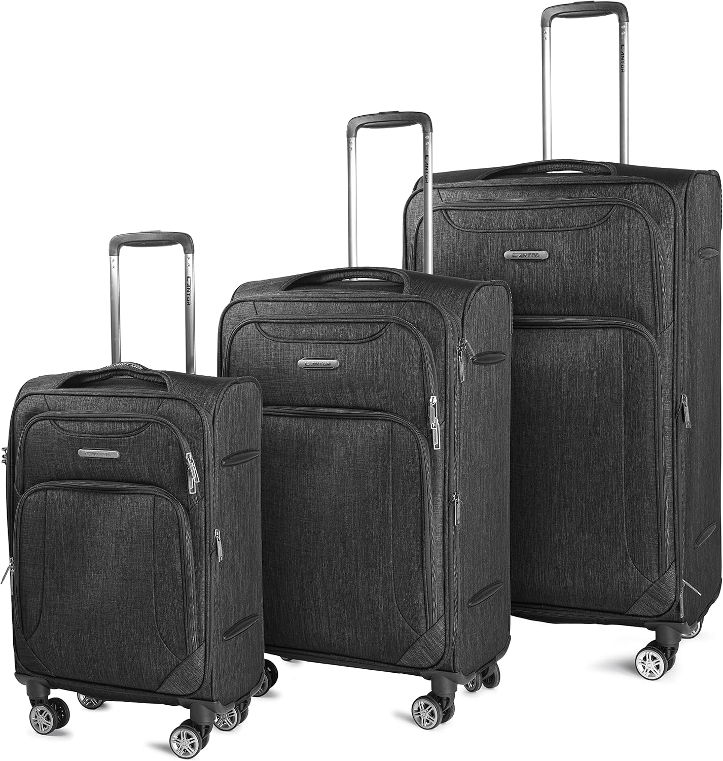 Cantor Ultra Lightweight Softside Luggage with Spinner Wheels, Set of 3, Expandable Suitcase with Retractable Handle and ID Tag, and Interlocking Zippers with TSA Lock