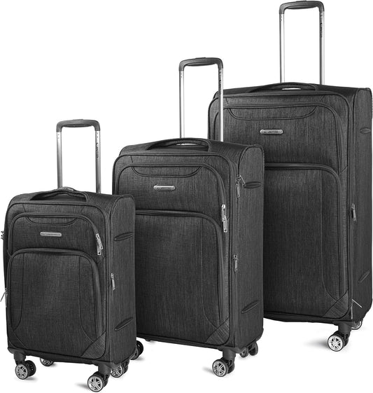 Cantor Ultra Lightweight Softside Luggage with Spinner Wheels, Set of 3, Expandable Suitcase with Retractable Handle and ID Tag, and Interlocking Zippers with TSA Lock