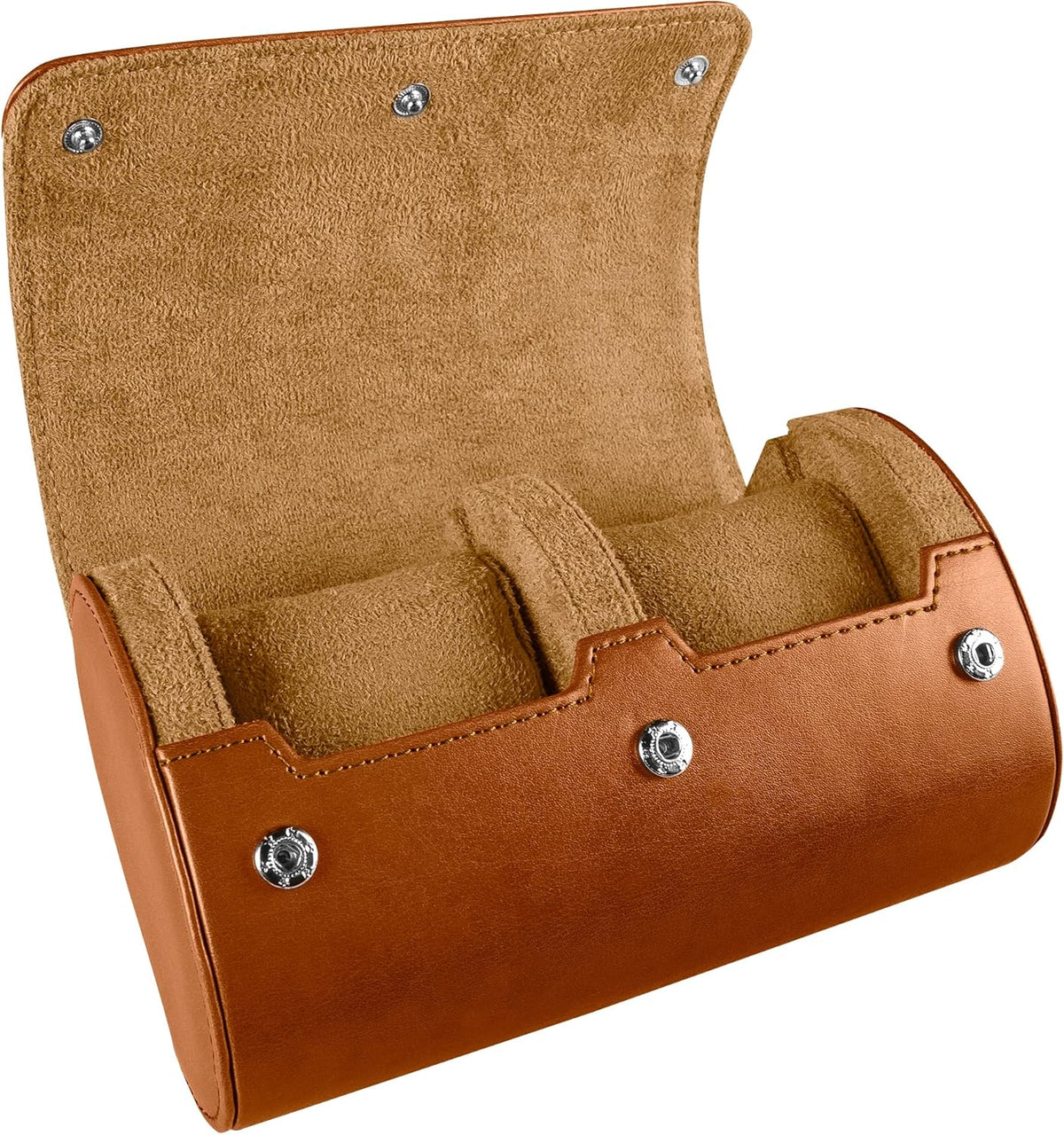 Barton Leather Watch Roll for 2 Watches | Convenient Organizer Case for Travel & Storage | Fits Classic & Smart Watches (Up to 46mm) | Compact, Durable, Lightweight, Stylish - Brown