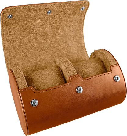 Barton Leather Watch Roll for 2 Watches | Convenient Organizer Case for Travel & Storage | Fits Classic & Smart Watches (Up to 46mm) | Compact, Durable, Lightweight, Stylish - Brown