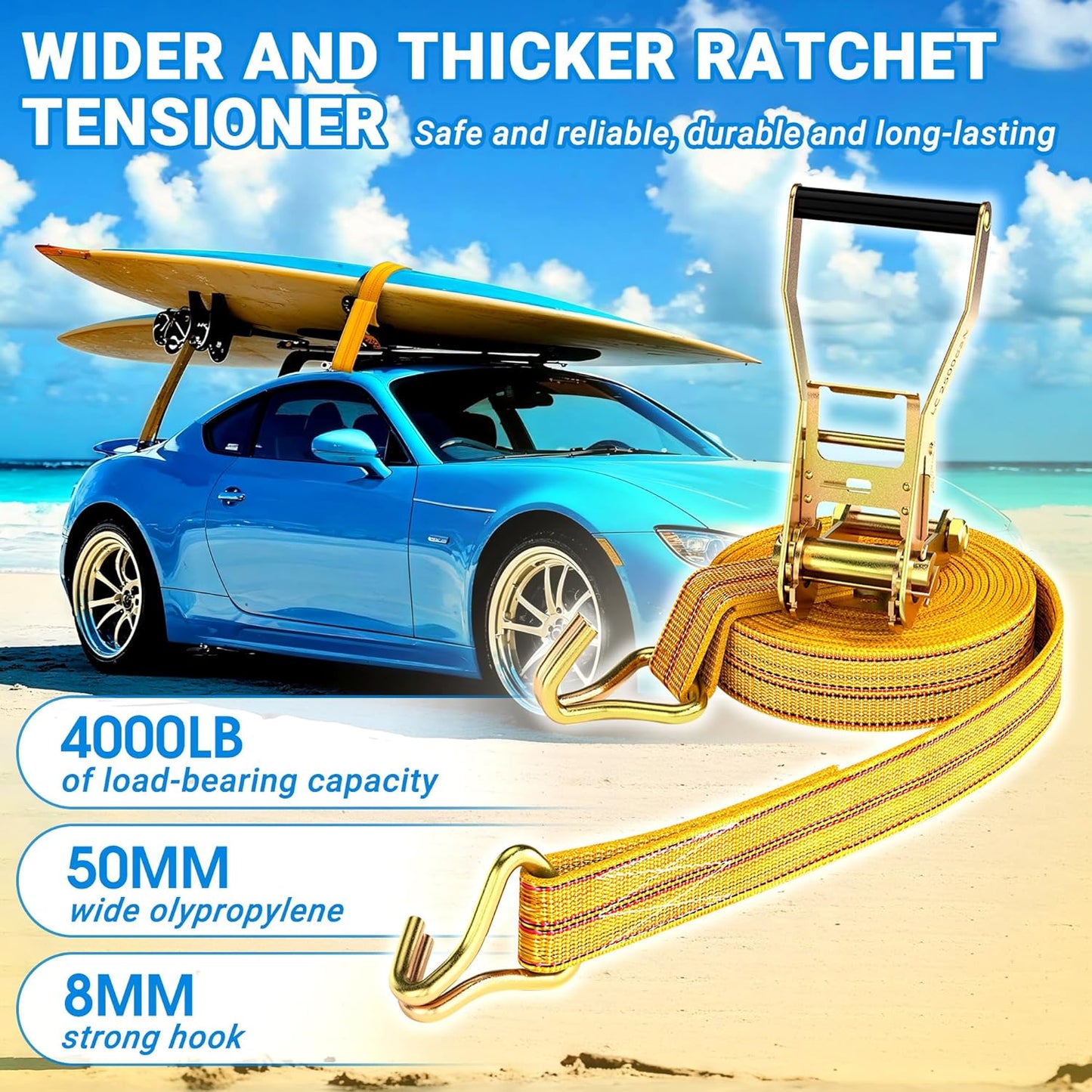 2Pack Ratchet Straps Heavy Duty, 2” 32Ft Tie Down Straps Ratchet, Tie Down Ratcheting with Double J Hook, 4000 LB Break Strength Cargo Strap Ratcheting for Moving, Trailers, Motorcycles and Car Roof