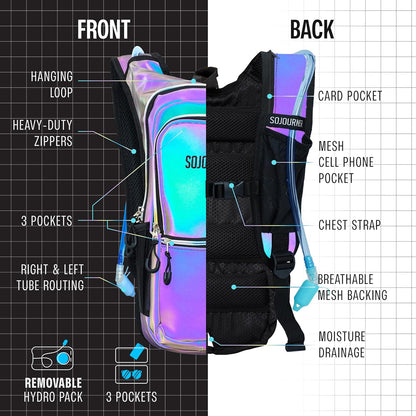 Sojourner Hydration Pack, Hydration Backpack - Water Backpack with 2l Hydration Bladder, Festival Essential - Rave Hydration Pack Hydropack Hydro for Hiking, Running, Biking, Festival Gear