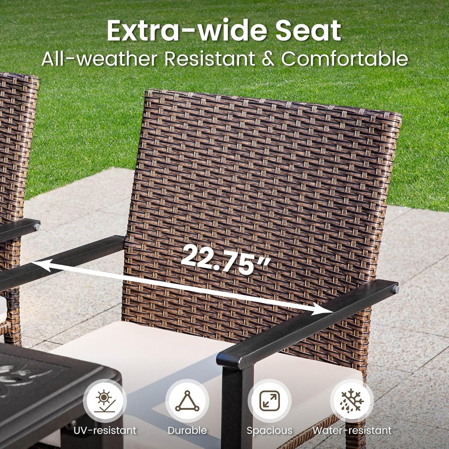 PHI VILLA Outdoor Wicker Chairs Set of 4, Rattan Covered Metal Armchairs with Removable Cushion, Heavy Duty Furniture Set for Patio, Deck, Porch, Yard