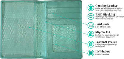 Personalized Monogrammed Turquoise Leather RFID Passport Wallet