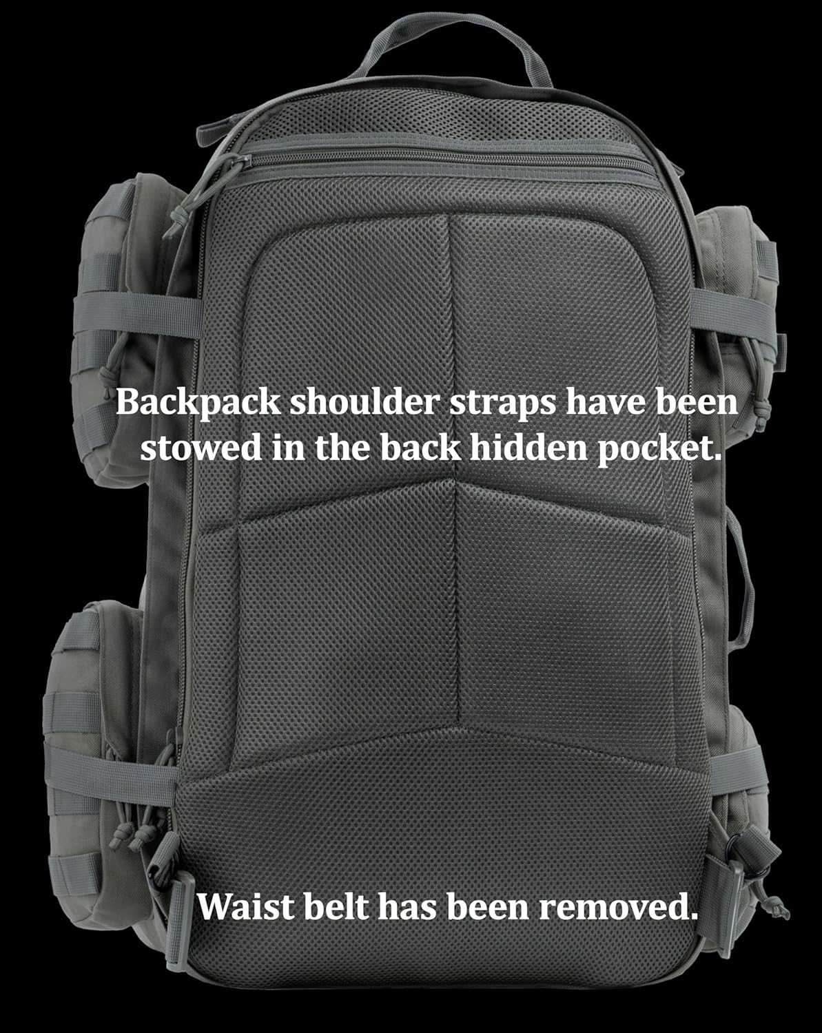 Large Tactical Backpack Bag with Stowable Shoulder Straps for Hiking, Camping, Traveling, Bug-Out 58L