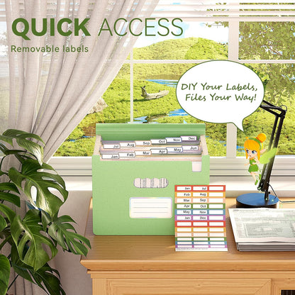 Accordion File Organizer, 13 Pockets Wheat Straw Expanding File Folder, Portable Monthly Paper Bill Tax Receipt Organizer, Letter A4 Size Document Holder with Colorful Tab - Grass Green