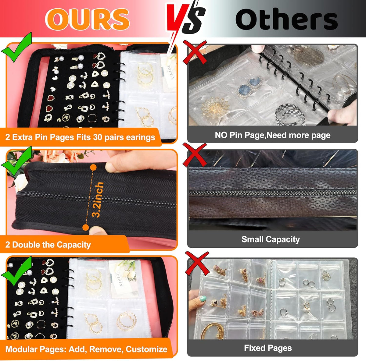 Meneng Earring Travel Case Organizer: Transparent Jewelry Storage Book with 20 PVC Pages + 2 Velvet Sheets - Crush Proof Jewelry Binder for Bloggers