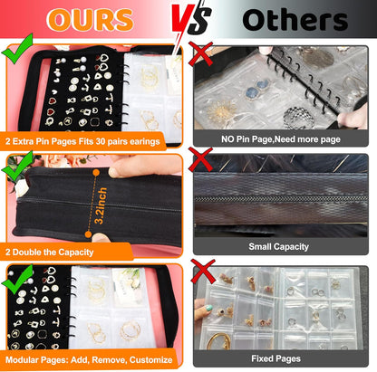 Meneng Earring Travel Case Organizer: Transparent Jewelry Storage Book with 20 PVC Pages + 2 Velvet Sheets - Crush Proof Jewelry Binder for Bloggers
