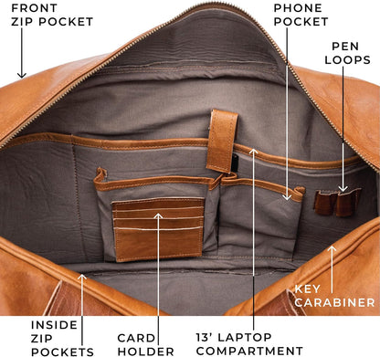 Berliner Bags Vintage Genuine Leather Duffle Bag Austin M for Travel or the Gym, Weekender Bag, Overnight Bag for Men and Women - Brown