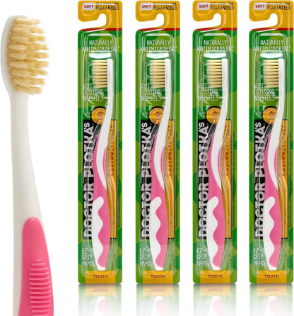 MOUTHWATCHERS Soft Childrens Flossing Manual Toothbrush, Value Pack of 4, Pink Toothbrushes for Kids & Teens, Ultra Clean, by Dr. Plotka's