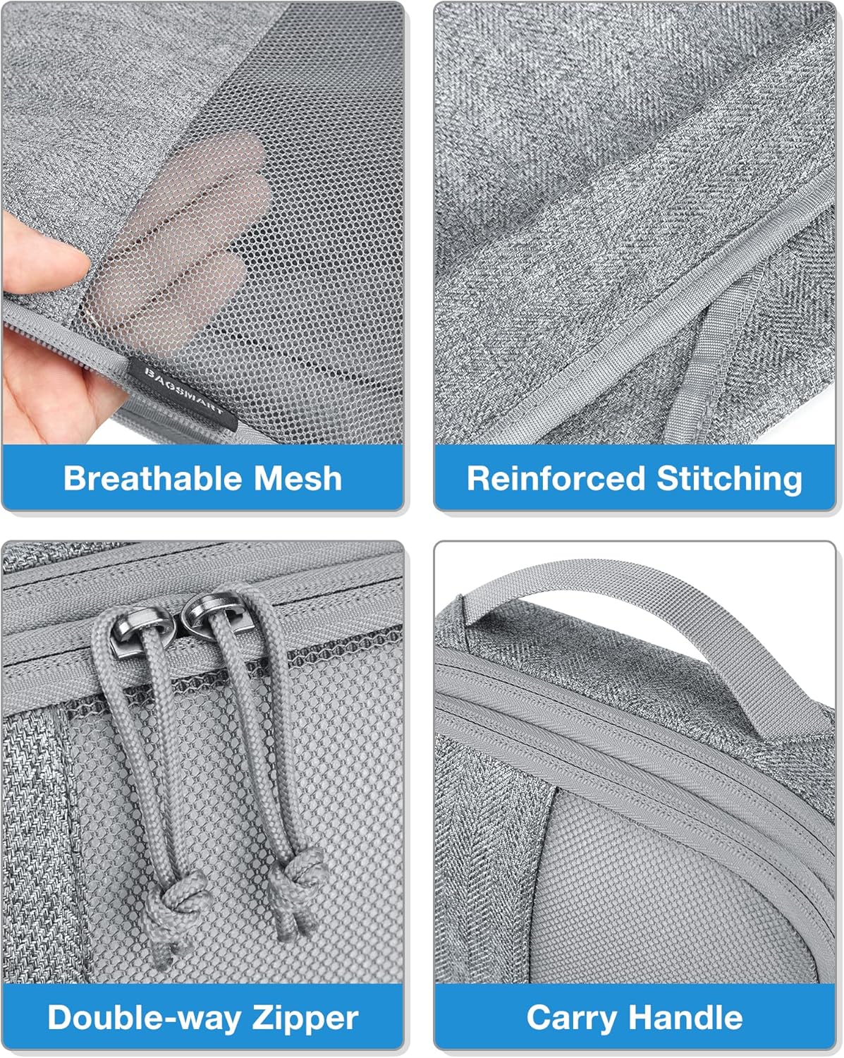 BAGSMART Compression Packing Cubes for Travel, 6 Set Travel Packing Cubes for Carry on Suitcases, Compression Travel Cubes & Suitcase Organizer for Packing with Shoe Bag Grey