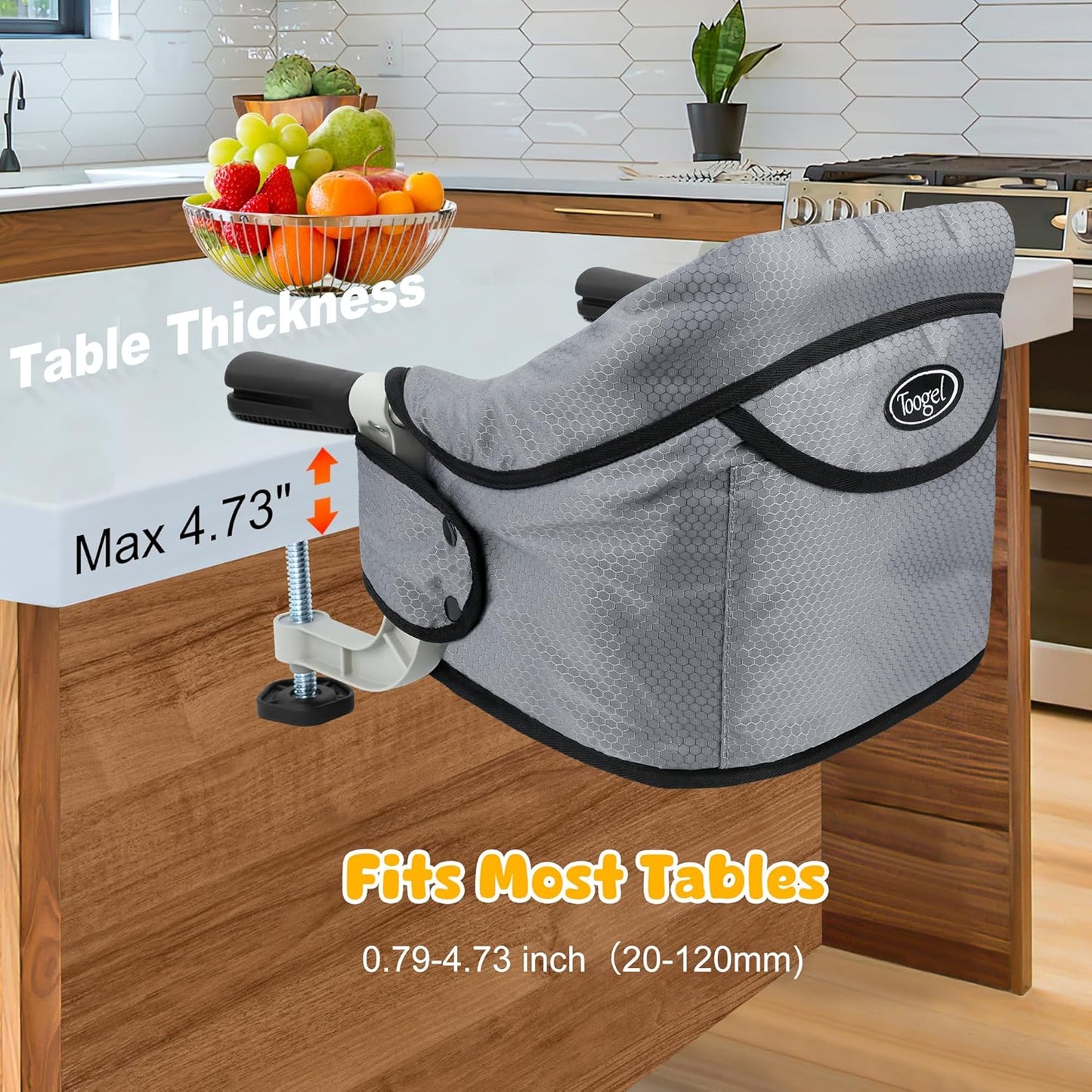 Hook On Chair, Portable Table High Chair, Folding Compact Baby Seat with Storage Bag for Indoor/Outdoor(Grey)