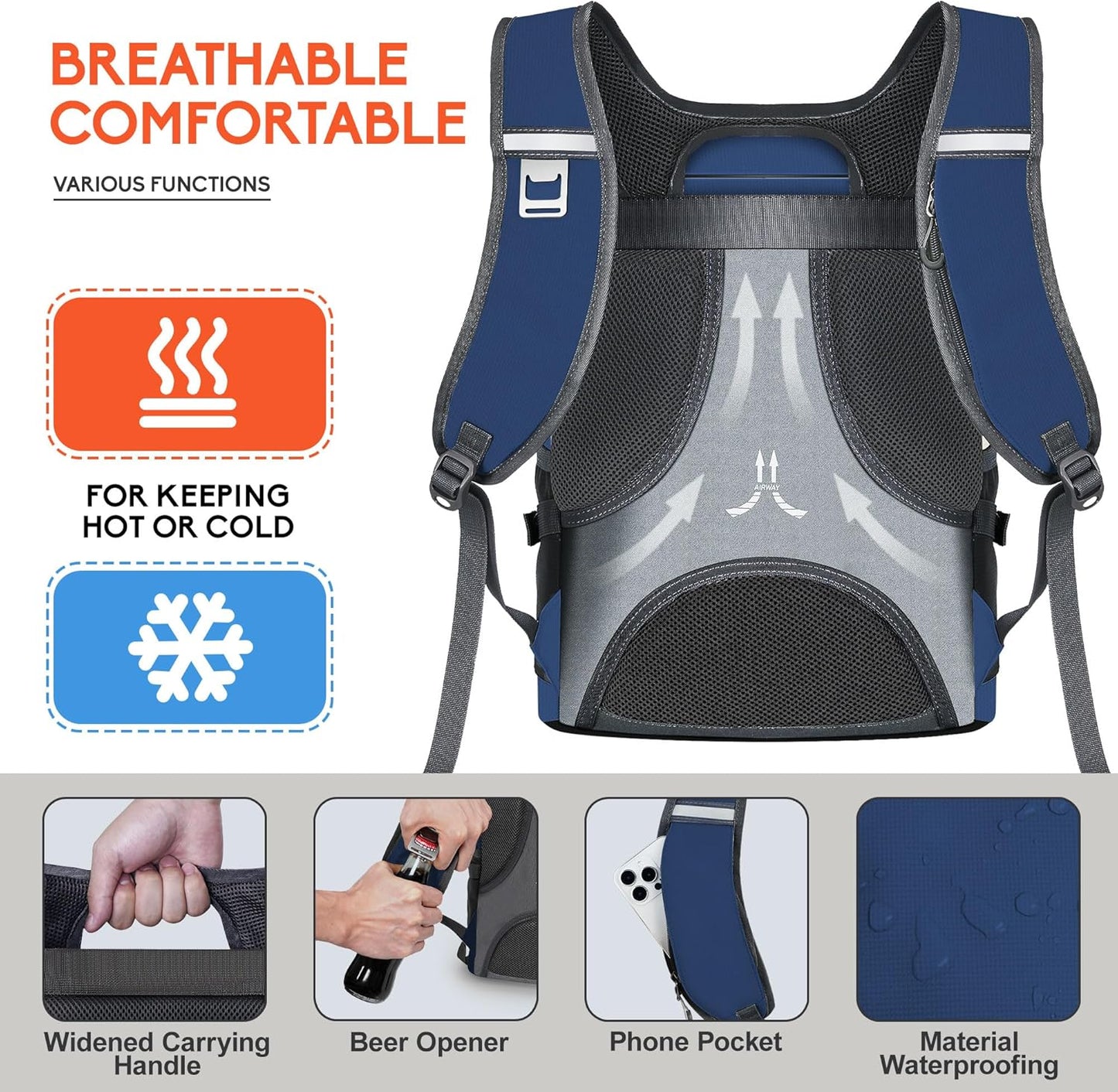 N NEVO RHINO Backpack Coolers Insulated Leak Proof 36/54 Cans,Portable Lightweight Waterproof Insulated Cooler Backpack for Men & Women Ideal for Camping,Travel,Beach,Picnics,Lunch & Day Trips