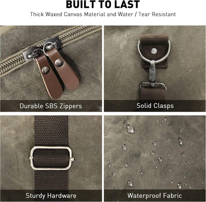 Wildroad Waxed Canvas Duffle Bag - 50L Waterproof Weekender Overnight Travel Bag