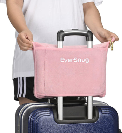 EverSnug Travel Blanket and Pillow - Ultra-Soft, Compact & Lightweight, 65x40 Inches, with Carry Case, Luggage Sleeve & Backpack Clip for Airplane Comfort (Light Pink)