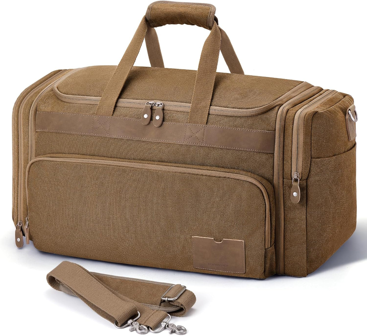 SHOWKOO Duffle Bag for Travel 60L Expandable Canvas Travel Bag Durable Vintage Weekender Overnight Carry On Bag for Men(Coffee)