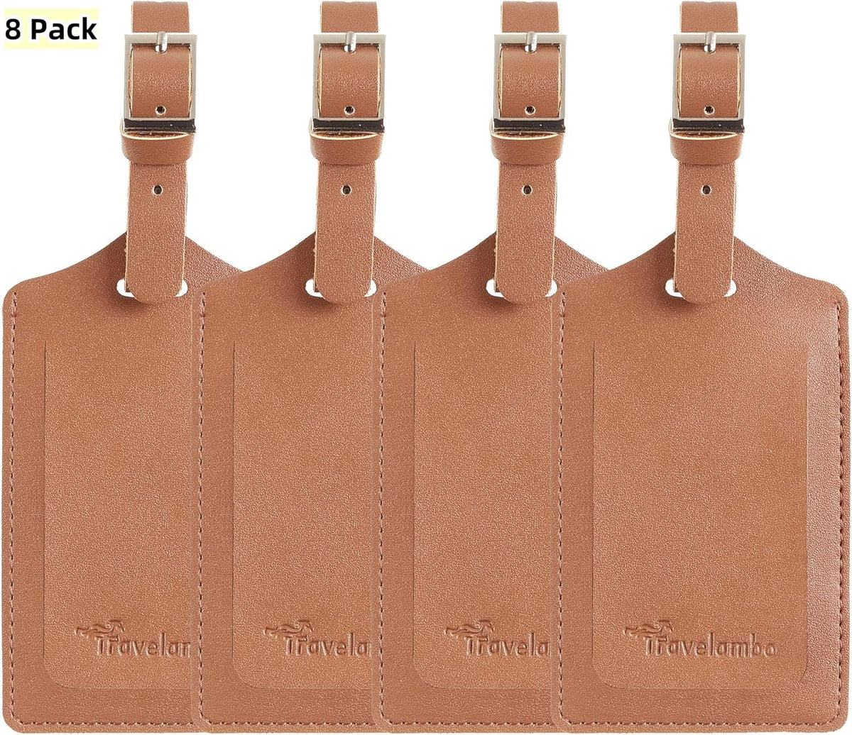 Travelambo Luggage Tags for Suitcases PU Leather Travel Tags Bag Tags Privacy Protection Travel Essentials