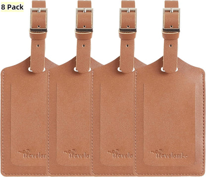 Travelambo Luggage Tags for Suitcases PU Leather Travel Tags Bag Tags Privacy Protection Travel Essentials