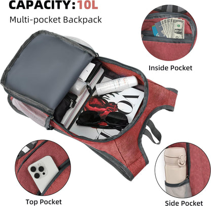Foldable Travel Daypack - 10L Lightweight Backpack for Women & Men (Red) - Camping & Hiking