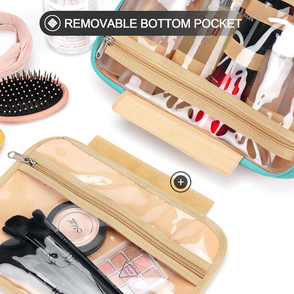 Travel Hanging Toiletry Bag for Women, with Jewelry Organizer Compartment, Medium Waterproof Hanging Makeup Accessories, Cosmetic Essentials, Toiletries Dopp Kit Set with Trolley Belt, Blue