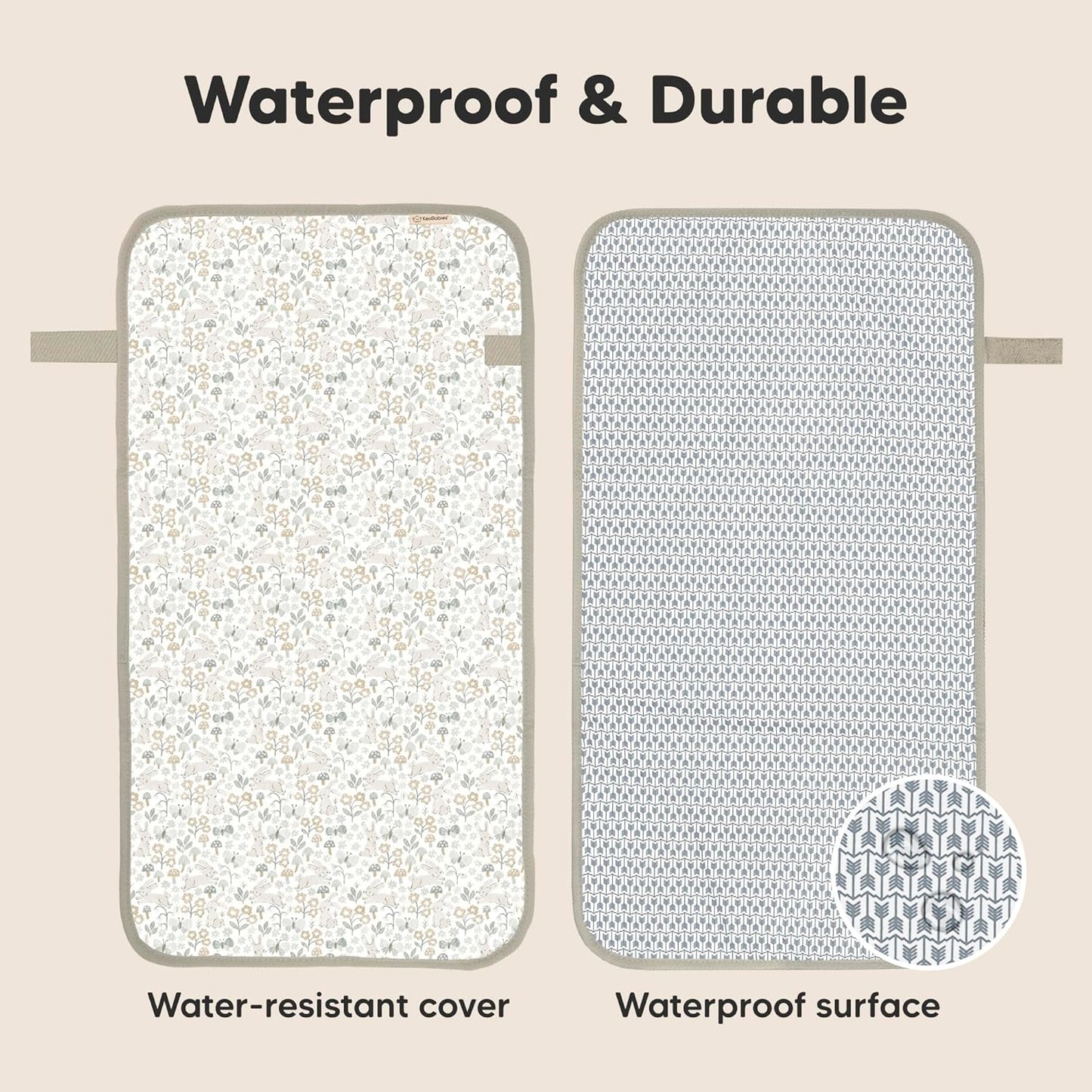 KeaBabies Portable Diaper Changing Pad, Easy Wipe Clean - Foldable Waterproof Baby Changing Mat for Diaper Bag, Compact, Lightweight, 25x13 Baby Changer Travel Essential, Machine Washable (Prairie)