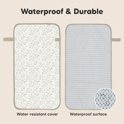 KeaBabies Portable Diaper Changing Pad, Easy Wipe Clean - Foldable Waterproof Baby Changing Mat for Diaper Bag, Compact, Lightweight, 25x13 Baby Changer Travel Essential, Machine Washable (Prairie)