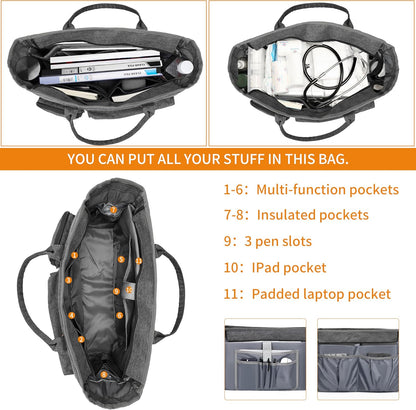 Laptop Tote Bag, Middle Size Computer Messenger Teacher Bag with 15.6'' Padded Laptop Sleeve