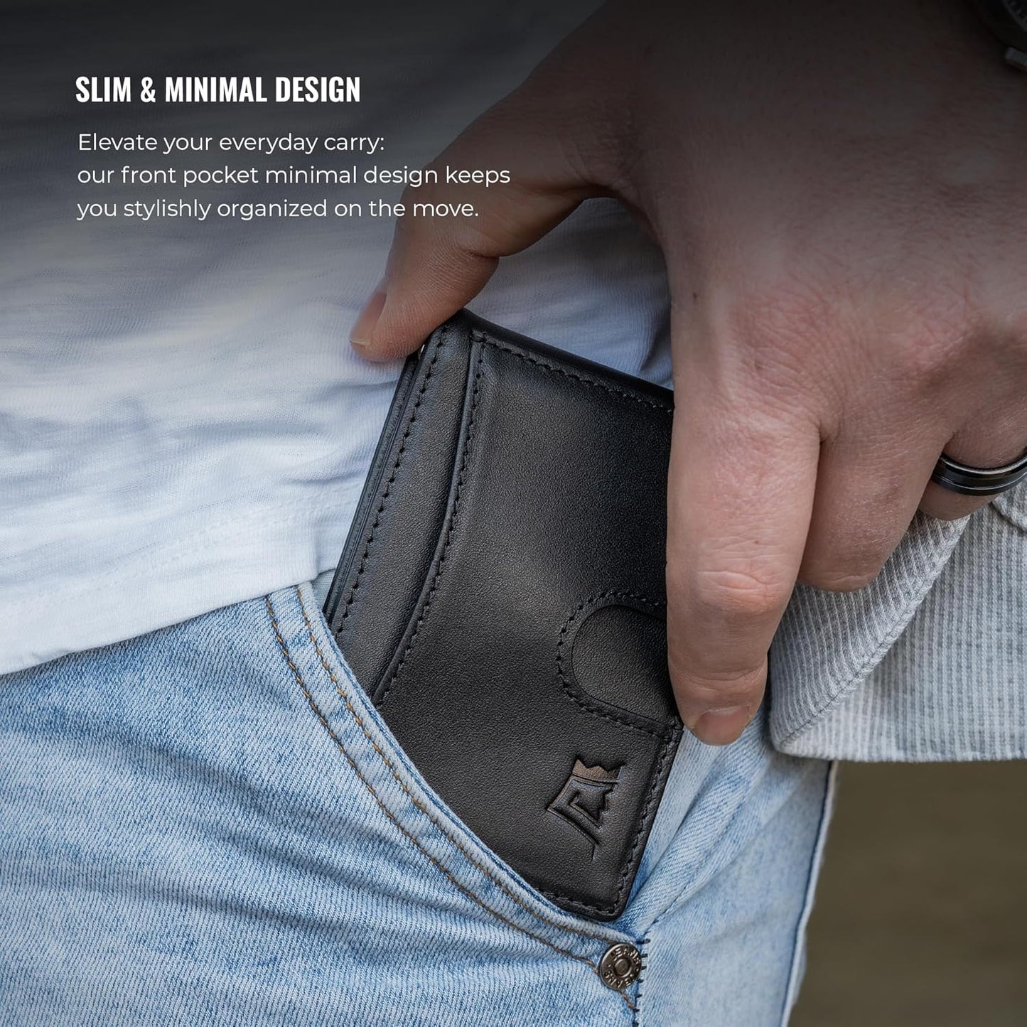 Kings Loot Money Clip Slim Minimalist Wallet for Men | RFID Blocking Leather Design with Money Clip | Front Pocket Bifold Holds 12 Cards | Stylish & Compact Wallets (Black)