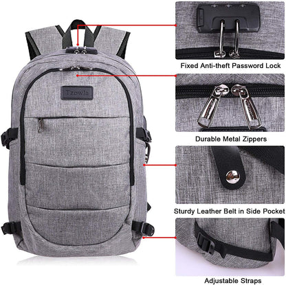 Travel Laptop Backpack Water Resistant Anti-Theft Bag with USB Charging Port and Lock 17.3 Inch Computer Business Backpacks for Women Men Gift,Bookbag Casual Hiking Daypack