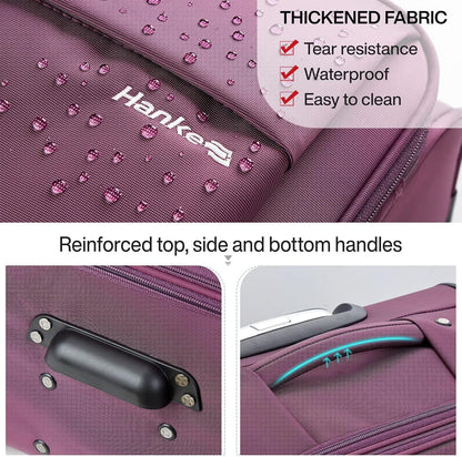 Hanke 20/24/28 Inch 3 Piece Luggage Set with Spinner Wheels Expandable Luggage Large Suitcases with Wheels Softside Checked Luggage Rolling Suitcase with Lock Lightweight Travel Luggage.(Purple)