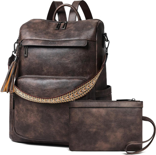 Shrrie Vegan Leather Laptop Backpack for Women 15.6 inch Work Backpack Fashion Travel Backpack Purse for Travel College Work