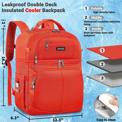 Insulated Cooler Backpack,Double Deck Leakproof Cooler Bag,Insulated Backpack Cooler Lunch Backpack for Men Women