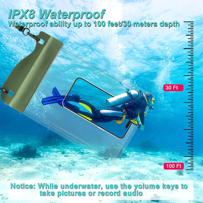 Large Watperproof Pouch 2 Pack [Up to 11.3"], IPX8 Waterproof Cell Phone Case Dry Bag Pouch Compatible with iPhone 14 13 12 Pro Max, Galaxy S23 Ultra S22 or iPad mini, Black+Army Green