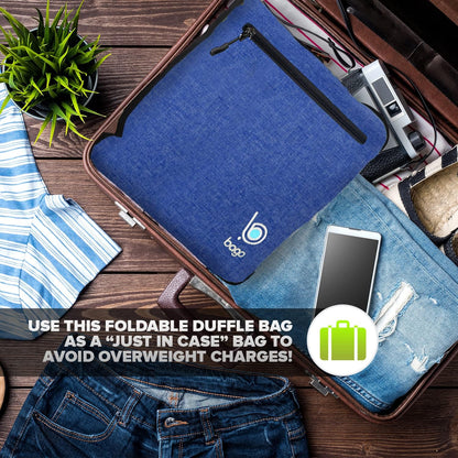 Bago Foldable Duffel Bags for Traveling Women & Men - 60L Medium Packable Duffle Bag for Travel with Shoe Compartment - Water Repellant, Heavy Duty, Lightweight Folding & Collapsible (SnowDepBlue)