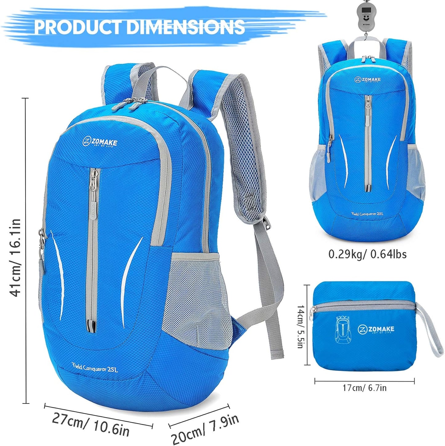 ZOMAKE Ultra Lightweight Packable Backpack 25L, Foldable Hiking Backpacks Water Resistant Small Folding Daypack for Travel(Dark Blue-NEW)