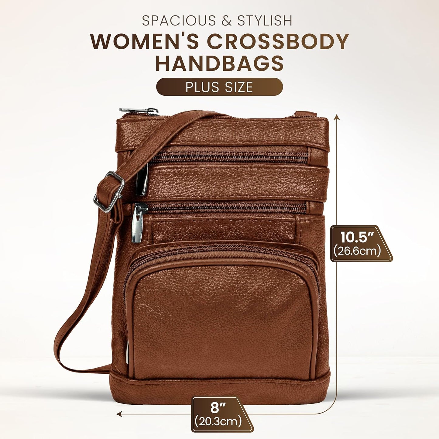 Krediz leather Crossbody Purses for Women, Multi Pocket Crossbody Purse with Adjustable Strap, Soft & Durable Leather Purse